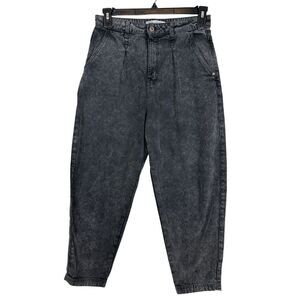 Zara Jeans Women's 6 Slouchy High Rise Pleated Pockets Denim‎ Faded Black